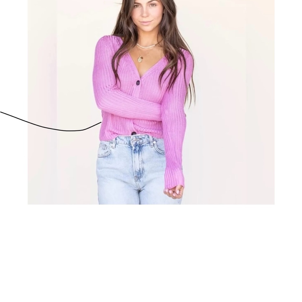 Free People Pink Ribbed Button Cardigan - Picture 5 of 7